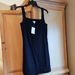 A New Day Classic Black Linen Dress Pockets On The Seam
